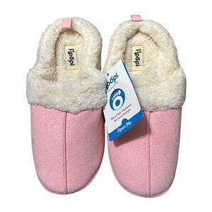 Floopi Women’s Slippers Pink Faux Fur Memory Foam Indoor Outdoor Size L 9-10 NWT